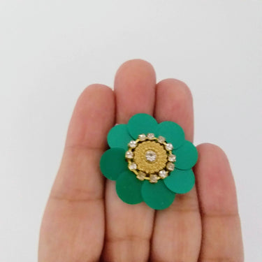 5 Green Floral Applique, Sequins and Rhinestone Appliques, Headband Applique